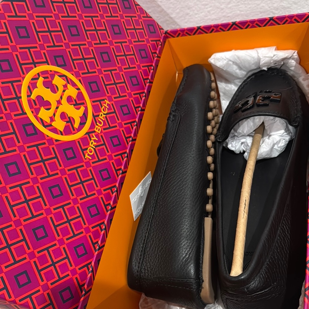 Tory Burch Black Leather Driving Shoes/Flats/Loafers